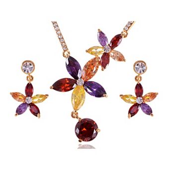 Women's Autumn Carnival Dangle Star Flower Earring Necklace Jewel Set