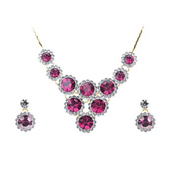 Women's Rose Red Silver Multi Flower Heart Necklace Earring Set