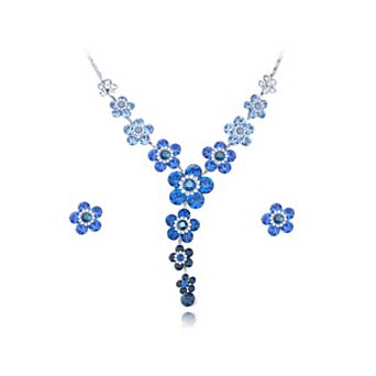 Women's Lighter Sapphire Flower Daisy Element Earring Necklace Set
