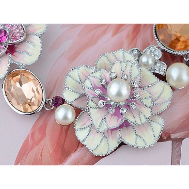Women's Pearl Topaz Element Enamel Hibiscus Earring Necklace Set