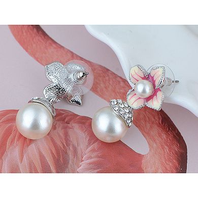 Women's Pearl Topaz Element Enamel Hibiscus Earring Necklace Set