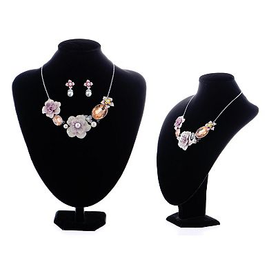 Women's Pearl Topaz Element Enamel Hibiscus Earring Necklace Set