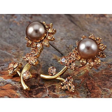 Women's Pearl Flower Floral Vine Topaz Necklace Earring Set