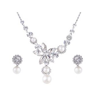 Women's Pearlescent Element Single Flower Earring Necklace Set