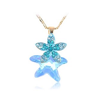 Women's Aquamarine Light Sapphire Shedding Starfish Element Necklace