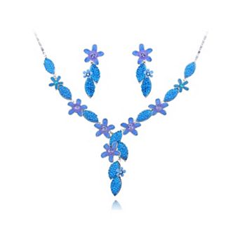 Women's Sapphire Ocean Floral Garden Element Earring Necklace Set