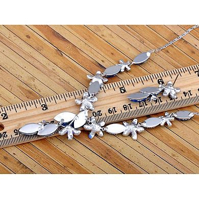 Women's Sapphire Ocean Floral Garden Element Earring Necklace Set