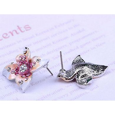 Women's Painted Plumeria Flower Dangle Necklace Earring Set
