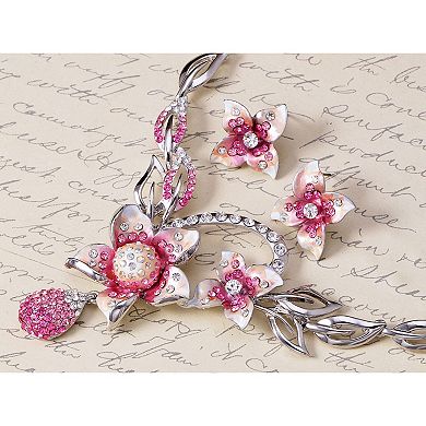 Women's Painted Plumeria Flower Dangle Necklace Earring Set