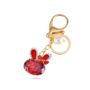 Women's Ruby Bunny Rabbit Bowtie Pearl Bead Keychain