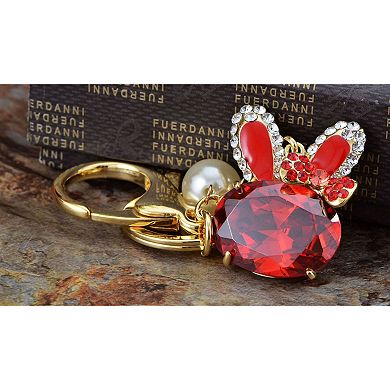 Women's Ruby Bunny Rabbit Bowtie Pearl Bead Keychain