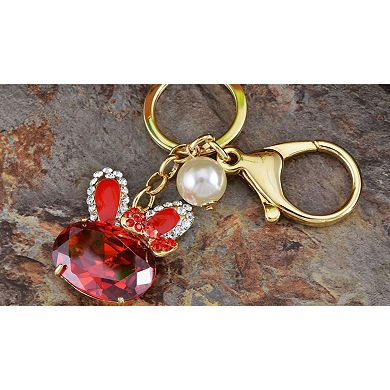 Women's Ruby Bunny Rabbit Bowtie Pearl Bead Keychain