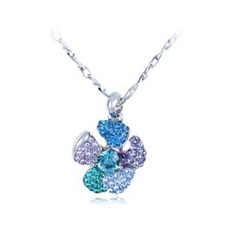 Women's Aqua Zircon Sapphire Flower Pendant Pearl Necklace