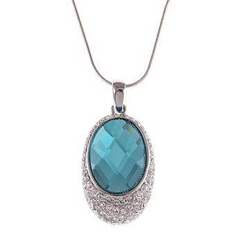 Women's Oval Shaped Turquoise Pendant Embedded Necklace