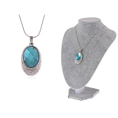 Women's Oval Shaped Turquoise Pendant Embedded Necklace