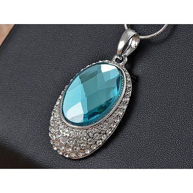 Women's Oval Shaped Turquoise Pendant Embedded Necklace