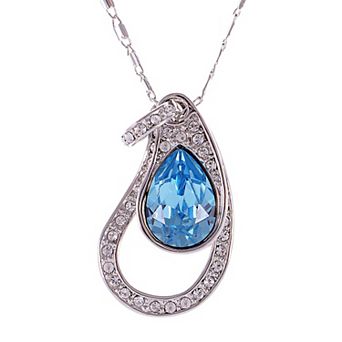 Women's Antique Ocean Topaz Frozen Teardrop Dangling Gem Silver Pendant Necklace