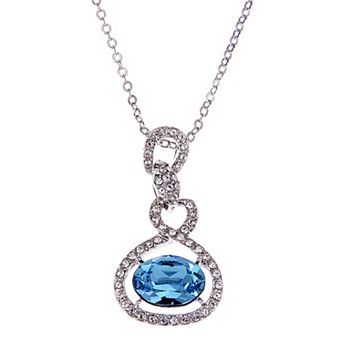 Women's Antique Ocean Topaz Frozen Teardrop Dangling Gem Silver Pendant Necklace