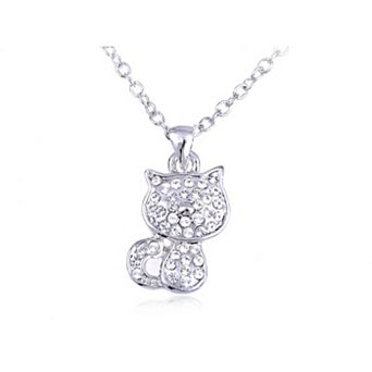 Women's Studded Sitting Casual Kitty Cat Pendant Necklace