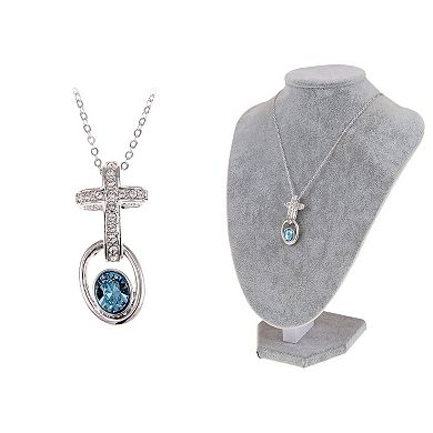 Women's Silver Zircon Elements Cross Orb Necklace