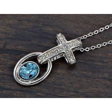 Women's Silver Zircon Elements Cross Orb Necklace