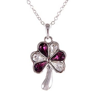 Women's Amethyst Chain Three Leaf Heart Clover Necklace