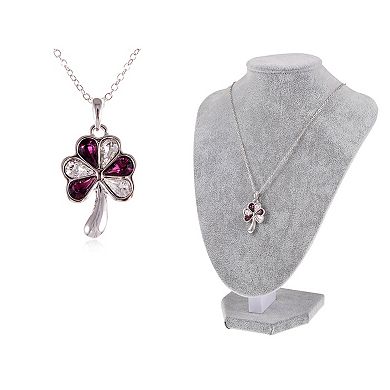 Women's Amethyst Chain Three Leaf Heart Clover Necklace