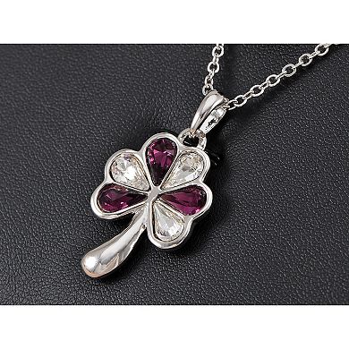 Women's Amethyst Chain Three Leaf Heart Clover Necklace