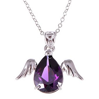 Women's Silver Angel Wings Dangling Teardrop Pendant Necklace