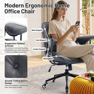 YIORTWO Retro Faux Leather Office Chair with Lumbar Support and Wheels