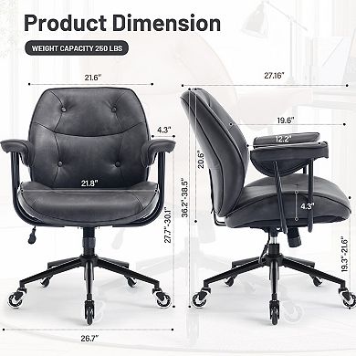 YIORTWO Retro Faux Leather Office Chair with Lumbar Support and Wheels