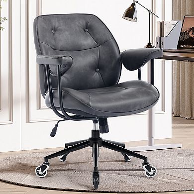 YIORTWO Retro Faux Leather Office Chair with Lumbar Support and Wheels