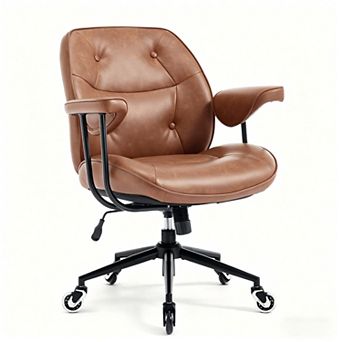 YIORTWO Retro Faux Leather Office Chair with Lumbar Support and Wheels