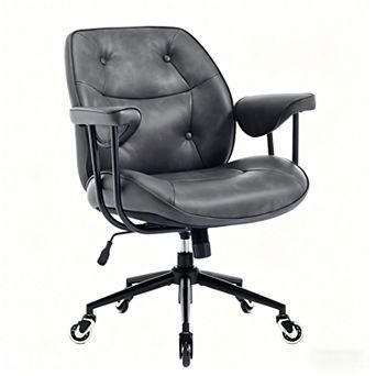 YIORTWO Retro Faux Leather Office Chair with Lumbar Support and Wheels
