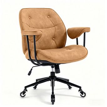 YIORTWO Retro Faux Leather Office Chair with Lumbar Support and Wheels