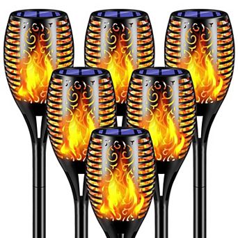 6 Pack Solar Torch Lights Outdoor Flickering Flame Waterproof Garden Pathway Yard Decor