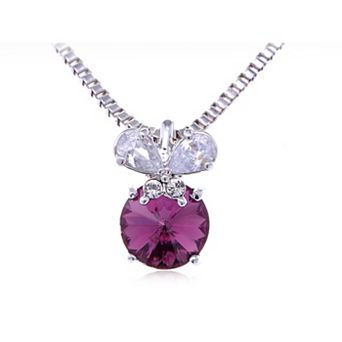 Women's Element Amethyst Round Butterfly Accent Pendant Necklace