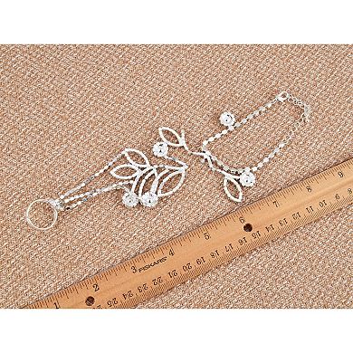 Women's Indian Sprouting Flower Bloom Leaf Bridal Finger Ring Bracelet
