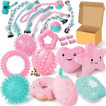 23 Pack Puppy Chew Toys Set with Rope, Treat Ball & Squeaky Toys