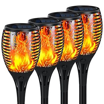Solar Torch Lights Outdoor 4 Pack Flickering Flame Large Size Waterproof Pathway Garden Decor
