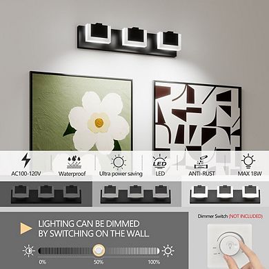 3-Light Modern LED Vanity Light, Dimmable, Waterproof Bathroom Wall Light