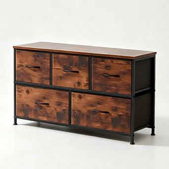 YIORTWO 5 Drawer Fabric Dresser Chest with Wooden Top Storage Organizer