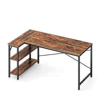 YIORTWO L Shaped Computer Desk with Reversible Storage Shelves Home Office Desk