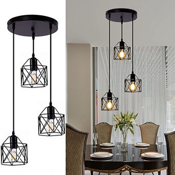 Industrial Cage 3-Light Adjustable Pendant Light, Matte Black