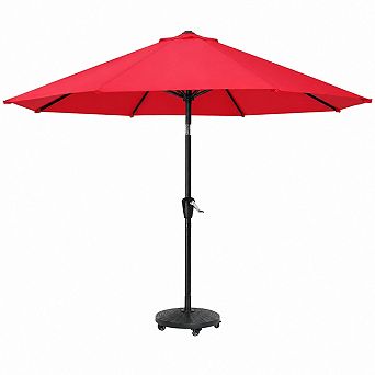 Patio Umbrella with 8 Ribs and Crank Tilt 9ft Round Polyester Outdoor Sun Shade Red