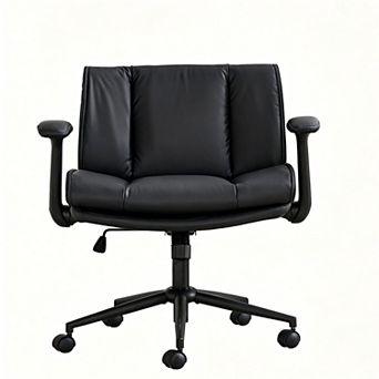 YIORTWO Cross Legged Office Chair Leather Wide Seat Swivel Chair with Wheels