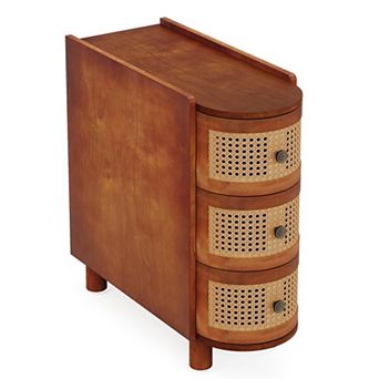 YIORTWO Wood Nightstand with 3 Drawers Rattan Side Table Storage