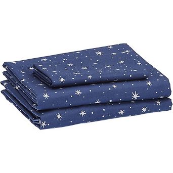 Twin 3 pc Microfiber Sheet Set, Soft Easy-Wash Navy Galaxy Bedding