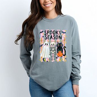 Halloween Character Clothesline - Women's Garment Dyed Long Sleeve Graphic T-Shirt