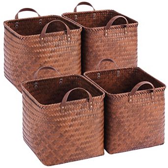 Woven Storage Baskets with Handles for Shelves Blankets Clothes Organizer